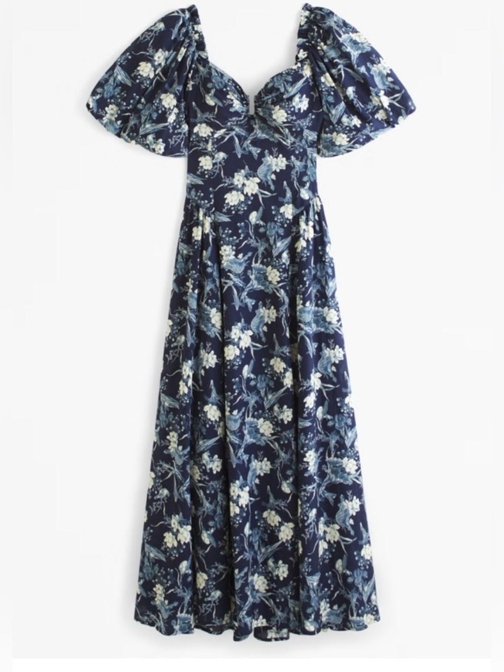Abercrombie Hardware Drama Puff Sleeve Maxi Dress Navy Floral Dress XS Tall - Picture 5 of 7